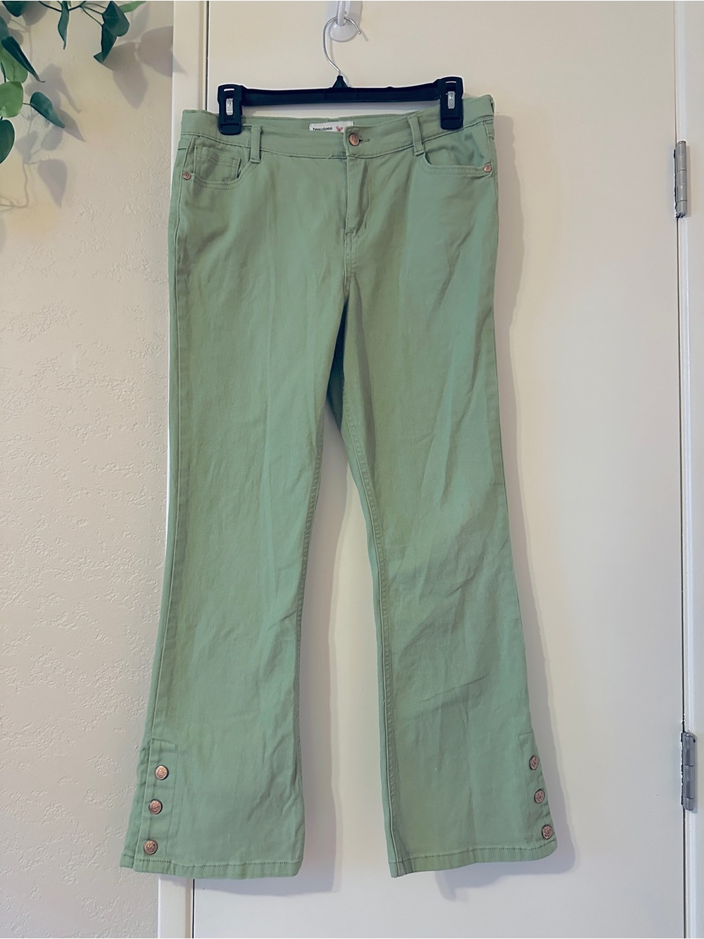 Beautees Light Green Girls Flare Pants with Hem Snaps